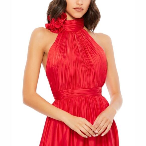 Mac Duggal Cherry Red Rosette Halter Chiffon Evening Gown 14 - Picture 12 of 12